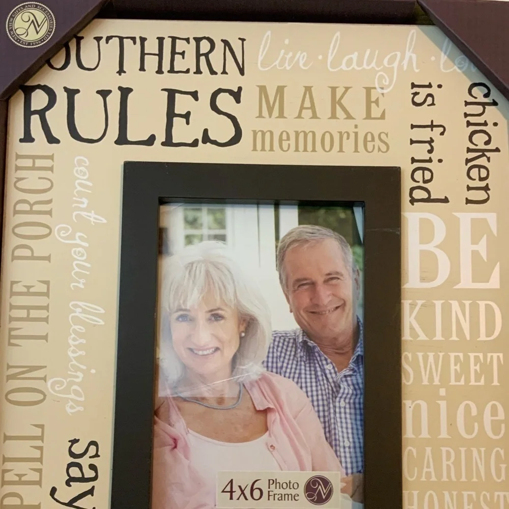 Photo Frame Southern Rules Phrases Farmhouse Country Theme Table Wall Decor 4x6